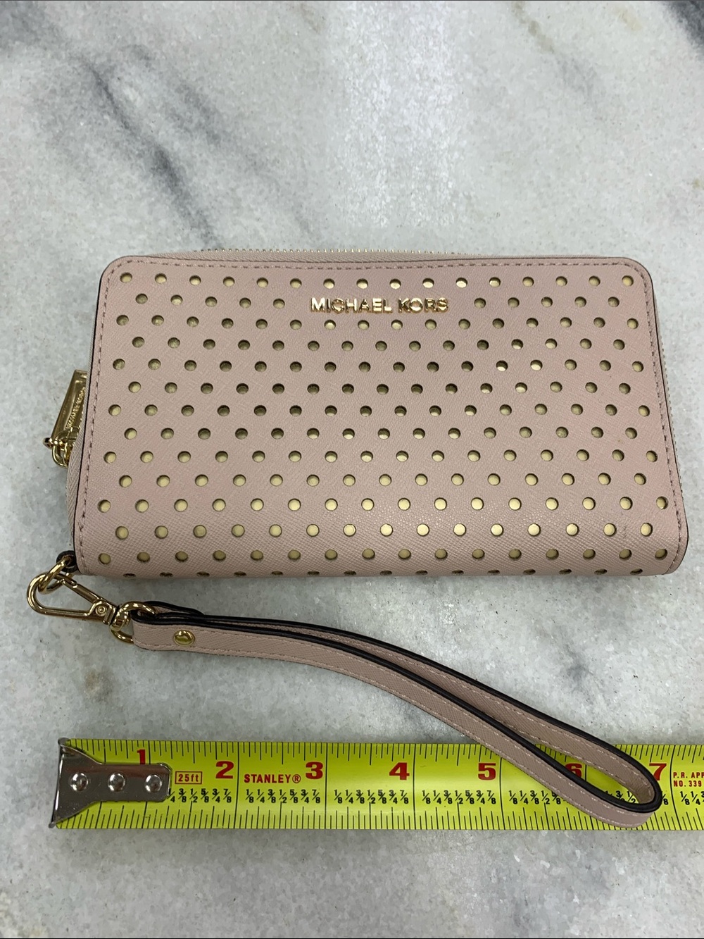 Michael Kors Blush Pink Perforated Gold-Accent Wristlet